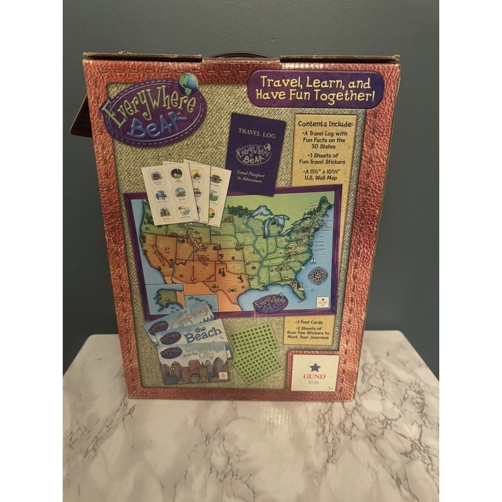 Gund Plush Everywhere Bear Travel Set RARE Kids Teddy Bear Passport Map‎ Etc - Picture 13 of 15